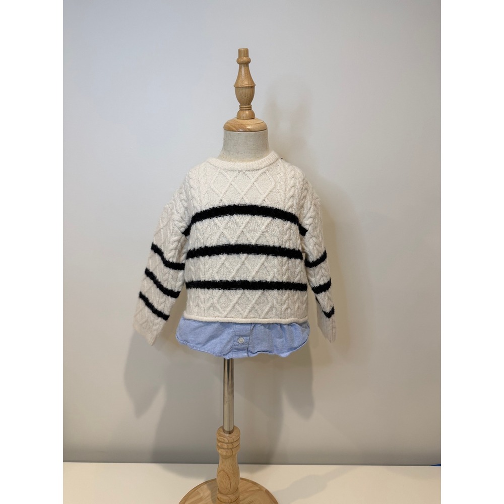 Zara Girls Contrast Navy and White Striped Knit Sweater, Size 2-3 Years